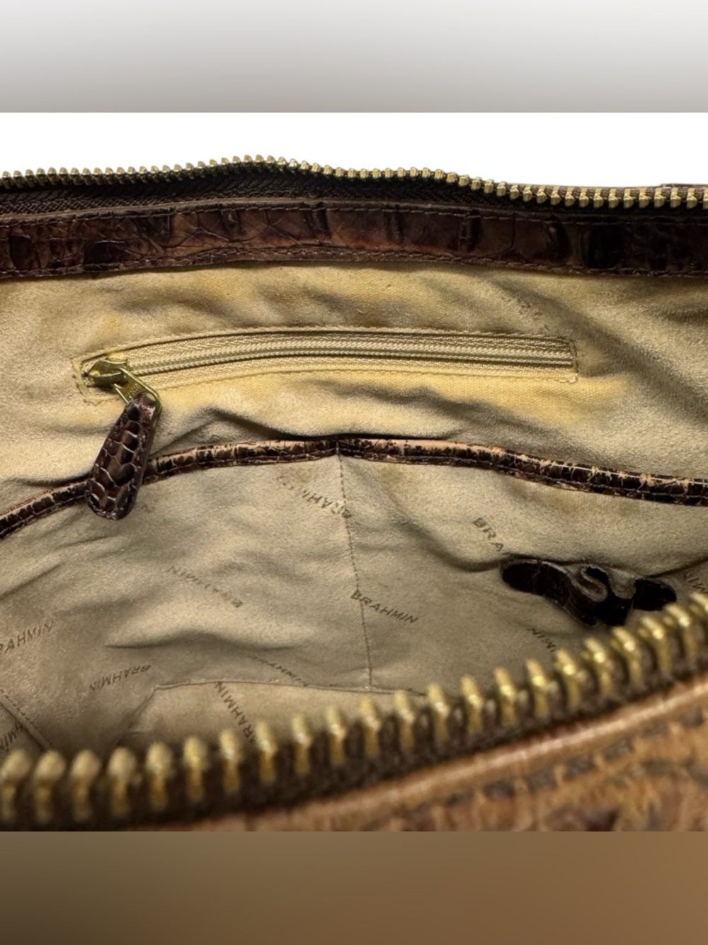 Brahmin Marley Crocodile-Embossed Brown Leather Crossbody Bag Purse 11" x 10" - Picture 15 of 16